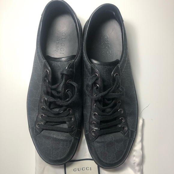 Black Gucci Low Top Sneakers - GG Fabric Lace-Up - Picture 2 of 5